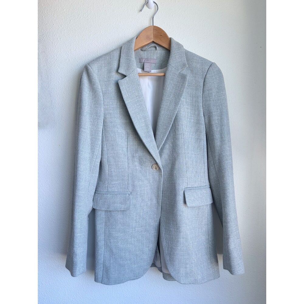 H&M Textured Single Button Light Green Gray Heathered Blazer Jacket Womens XS